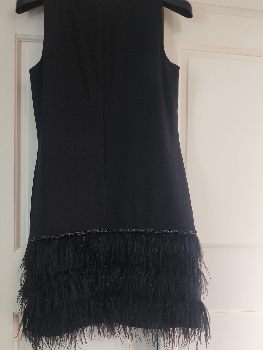 New No Tag.Tahari Black Feather-Hem Mini Dress - Picture 5 of 7
